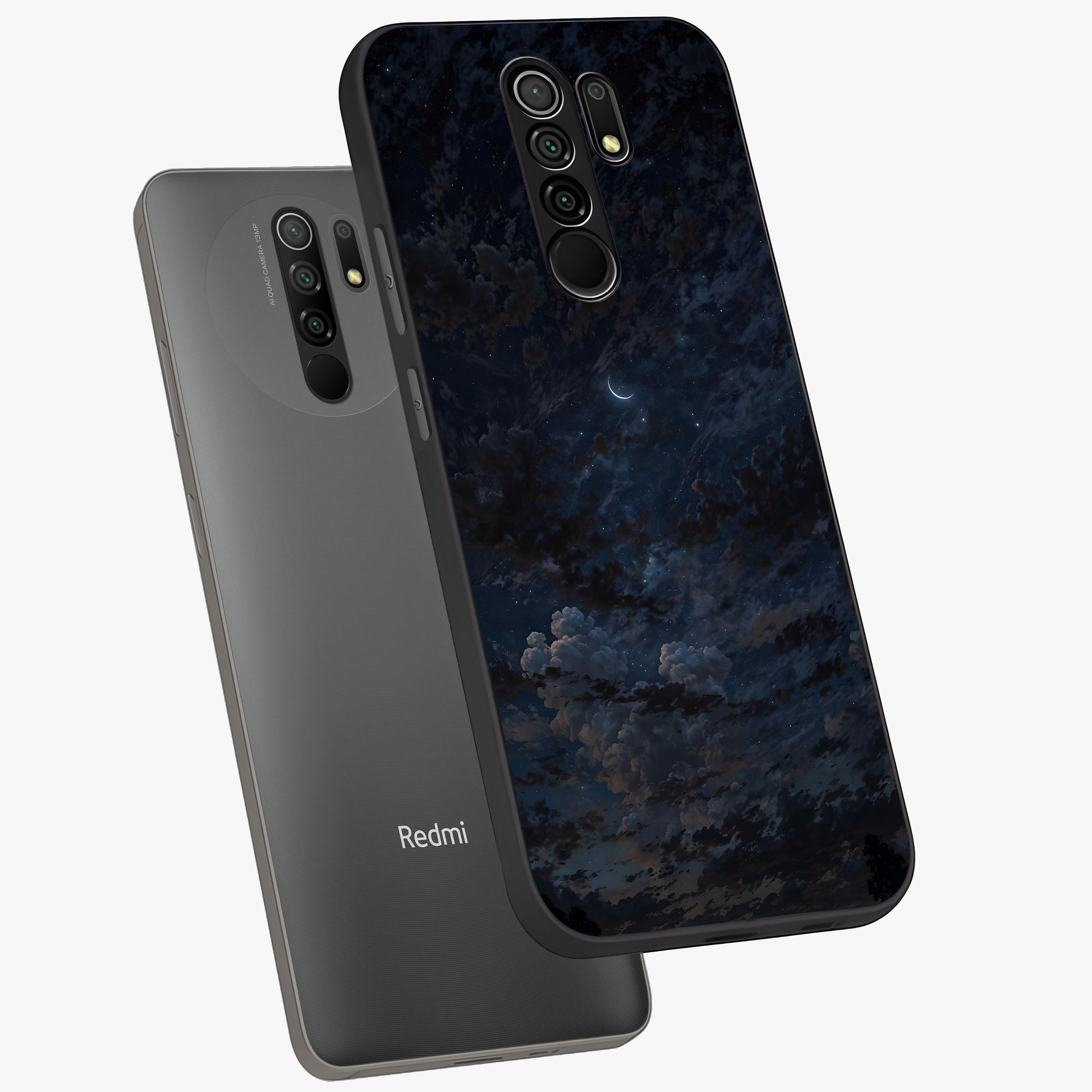 Lunar Veil Silence Glass Case displayed in angled mockup highlighting soft lunar design with peaceful celestial aesthetic.