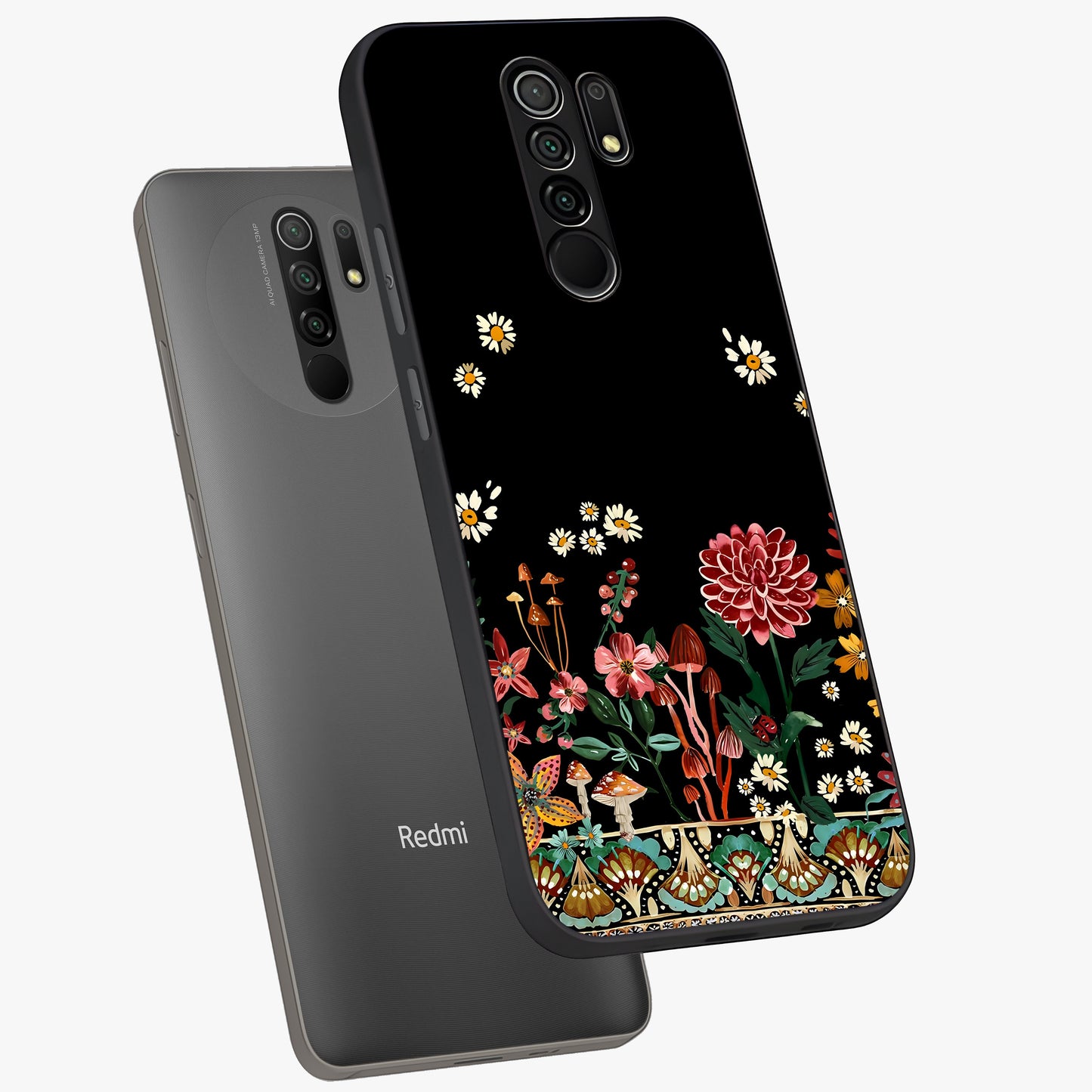 Midnight Bloom Pattern Glass Case displayed in angled mockup highlighting elegant flower design with midnight aesthetic style.