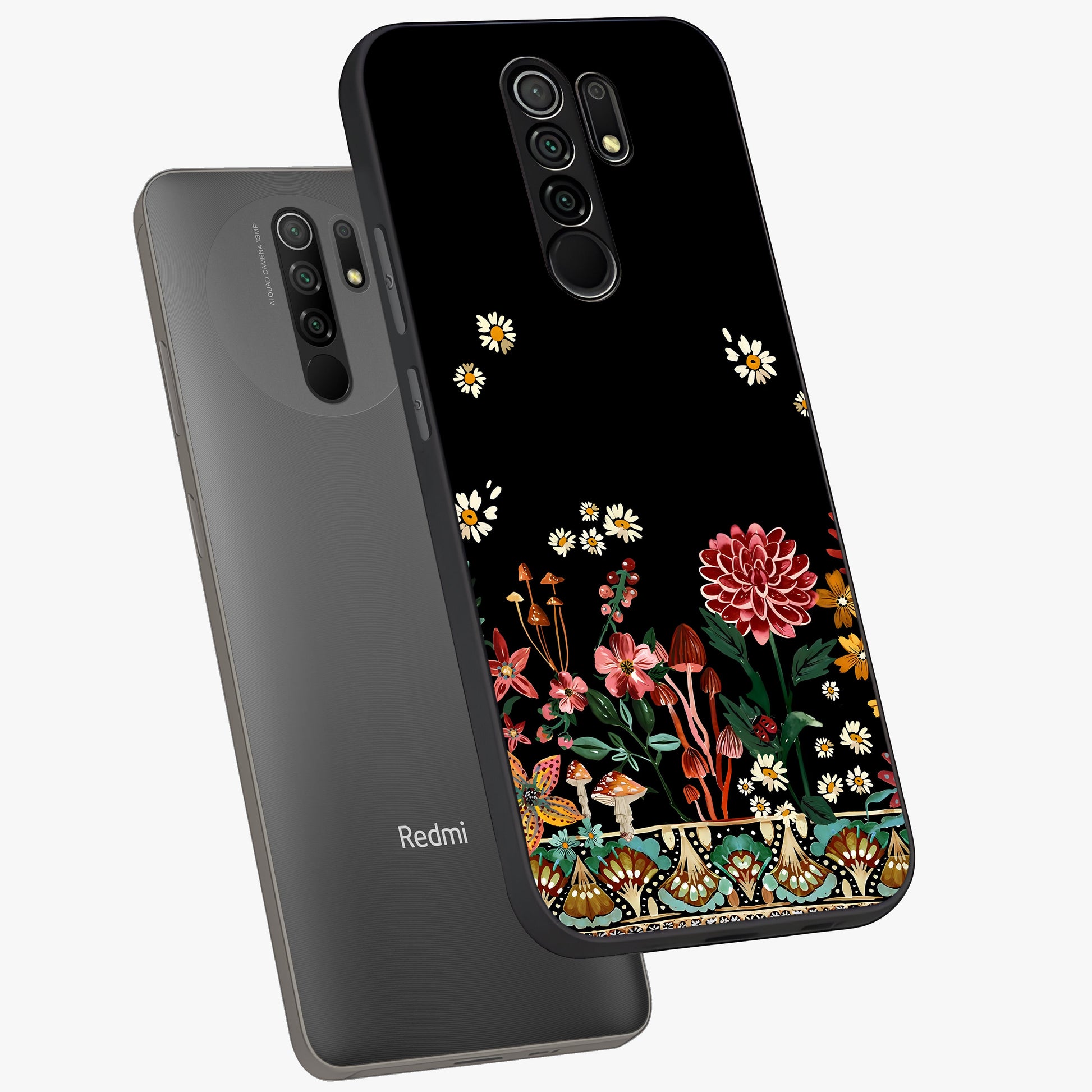 Midnight Bloom Pattern Glass Case displayed in angled mockup highlighting elegant flower design with midnight aesthetic style.