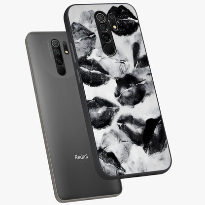 Midnight Kiss Marks Glass Case displayed in angled mockup highlighting playful romantic design with bold midnight aesthetic.