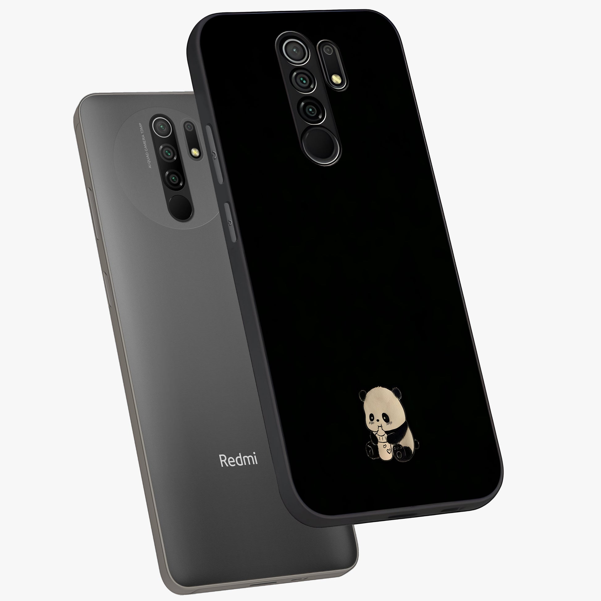 Midnight Panda Love Glass Case displayed in angled mockup highlighting adorable panda illustration with midnight aesthetic.