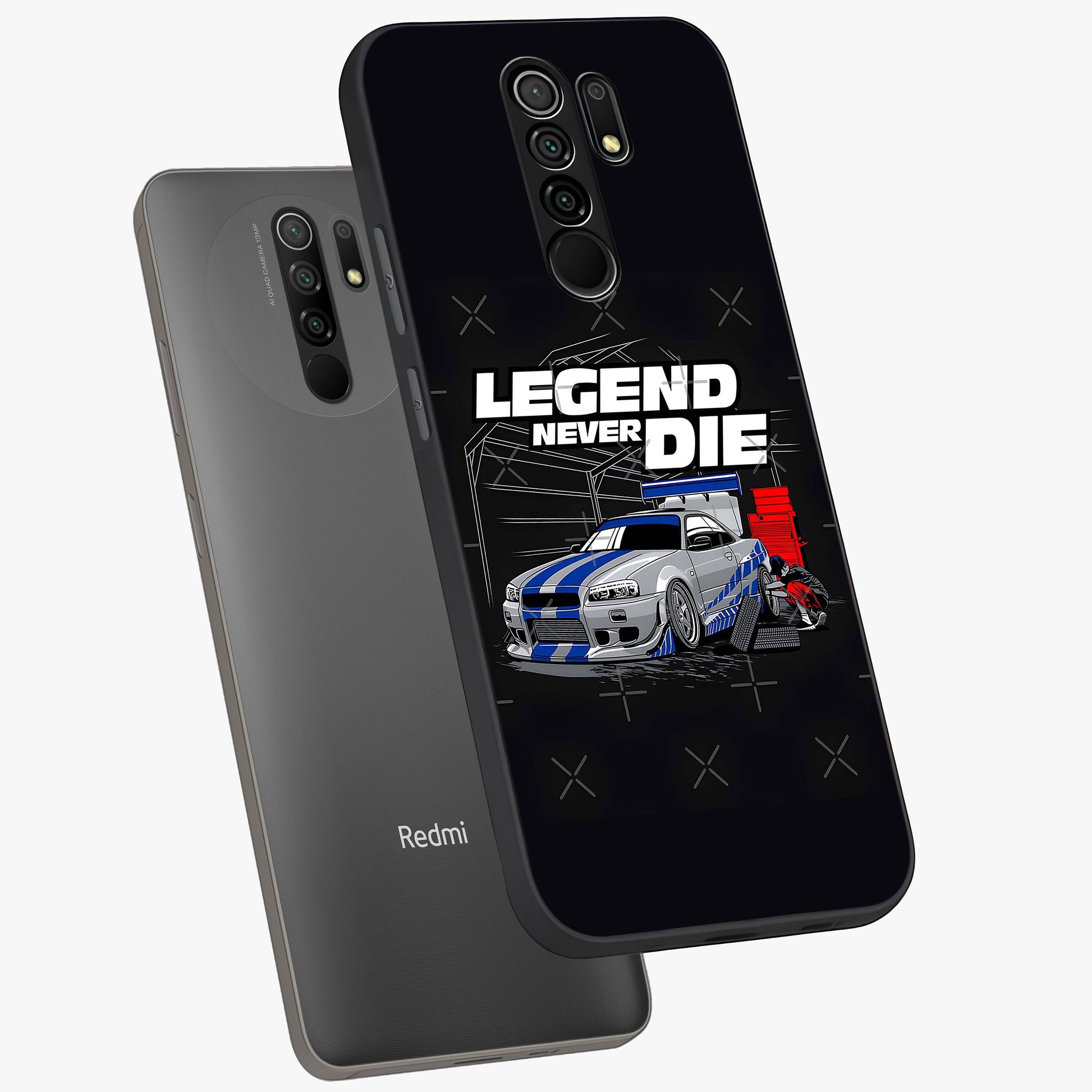 Midnight Racing Legacy Glass Case displayed in angled mockup highlighting dynamic automotive design with bold midnight aesthetic.