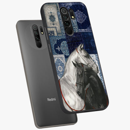 Midnight Stallion Blues Glass Case displayed in angled mockup highlighting powerful stallion illustration with deep midnight tones.