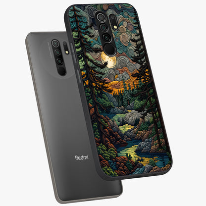 Moonlight Forest Dream Glass Case displayed in angled mockup highlighting dreamy forest design with glowing moon aesthetic.