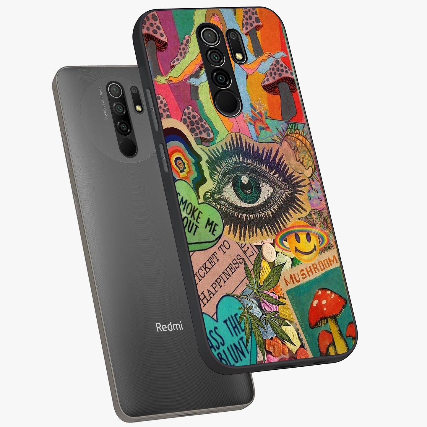 Mystic Eye Wonderland Glass Case displayed in angled mockup highlighting magical eye illustration with dreamy aesthetic.