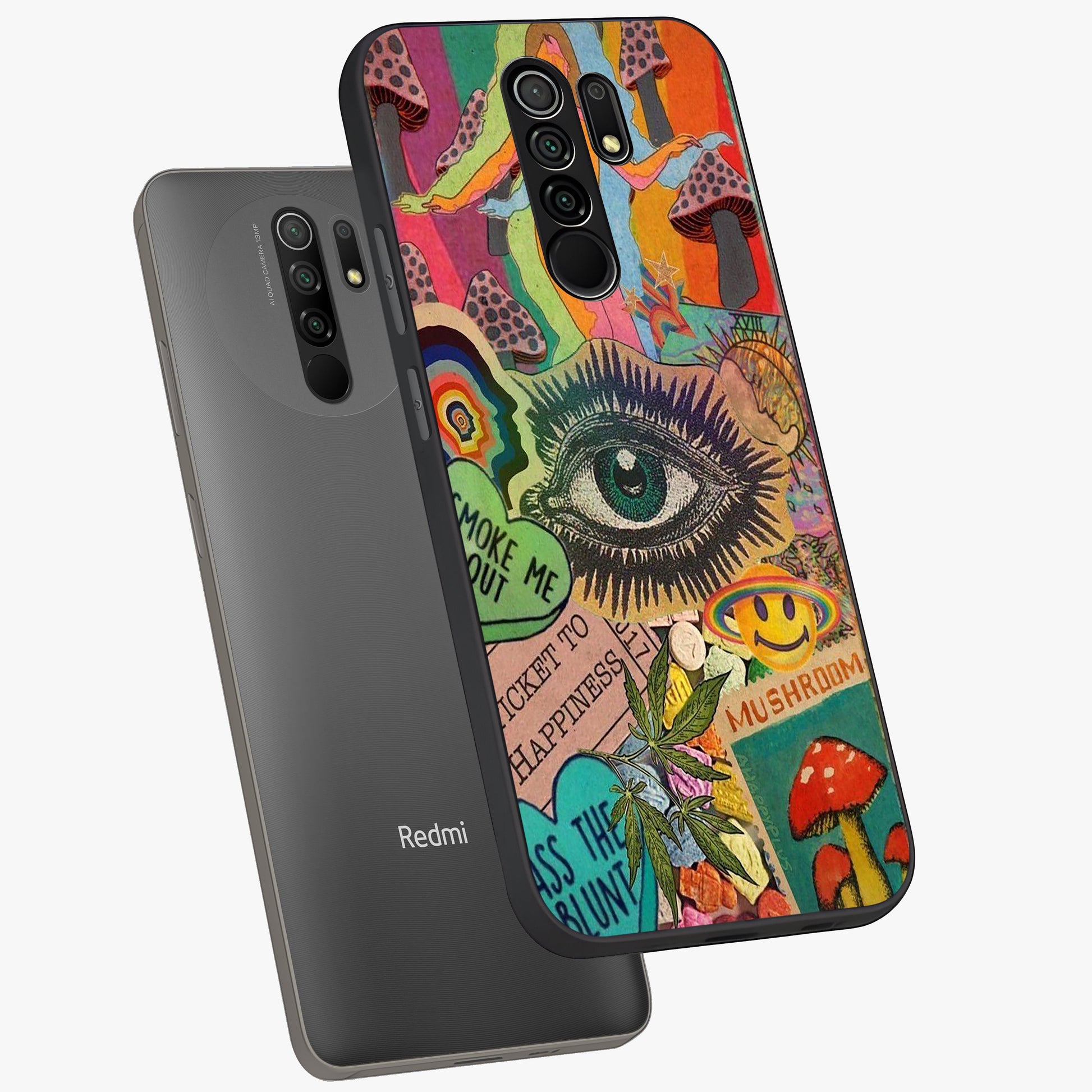 Mystic Eye Wonderland Glass Case displayed in angled mockup highlighting magical eye illustration with dreamy aesthetic.
