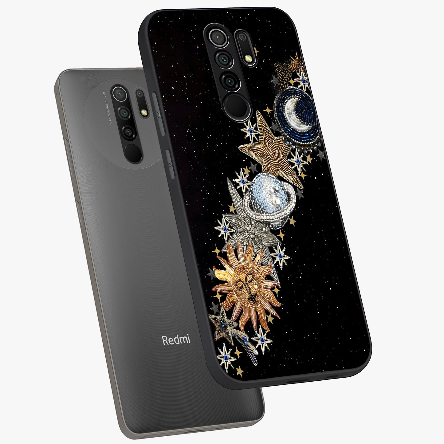 Pearls Universe Object Glass Case displayed in angled mockup highlighting celestial pearl design with dreamy aesthetic.