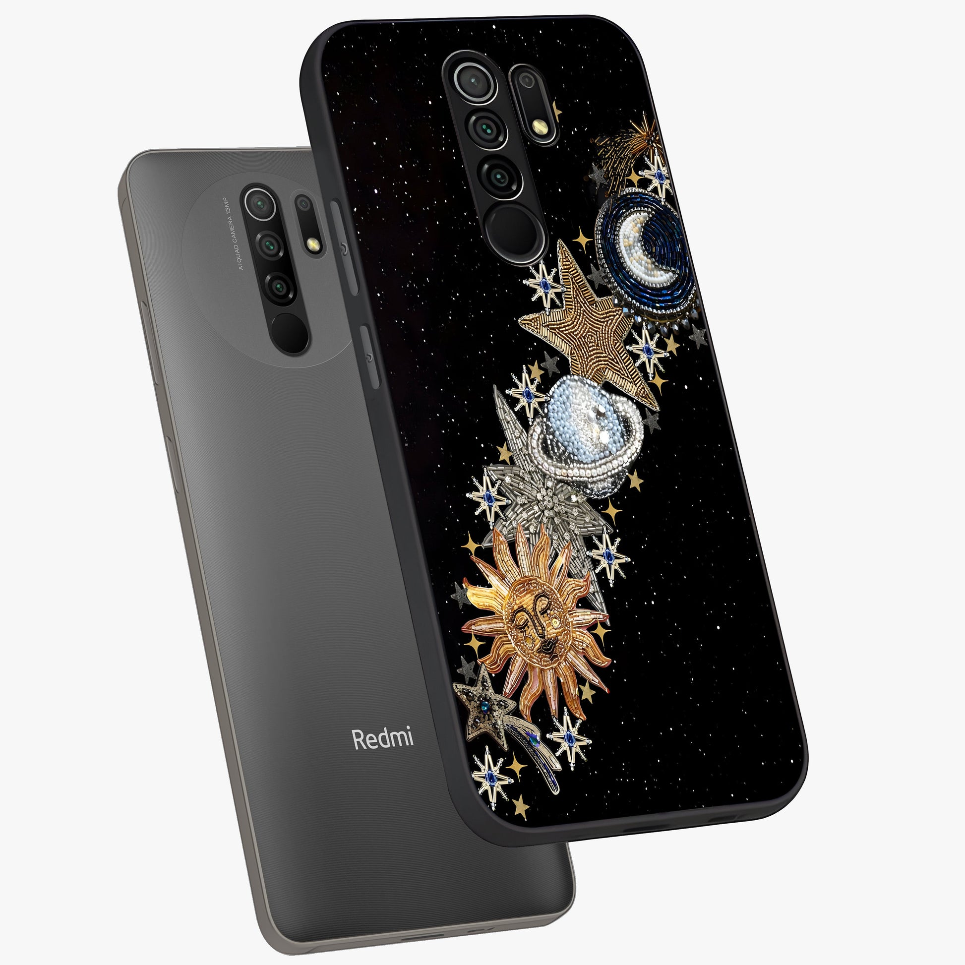 Pearls Universe Object Glass Case displayed in angled mockup highlighting celestial pearl design with dreamy aesthetic.