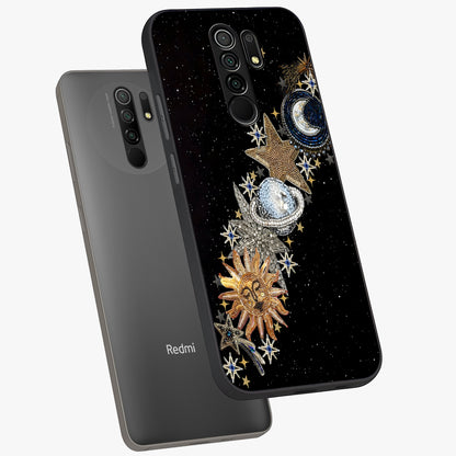 Pearls Universe Object Glass Case displayed in angled mockup highlighting celestial pearl design with dreamy aesthetic.