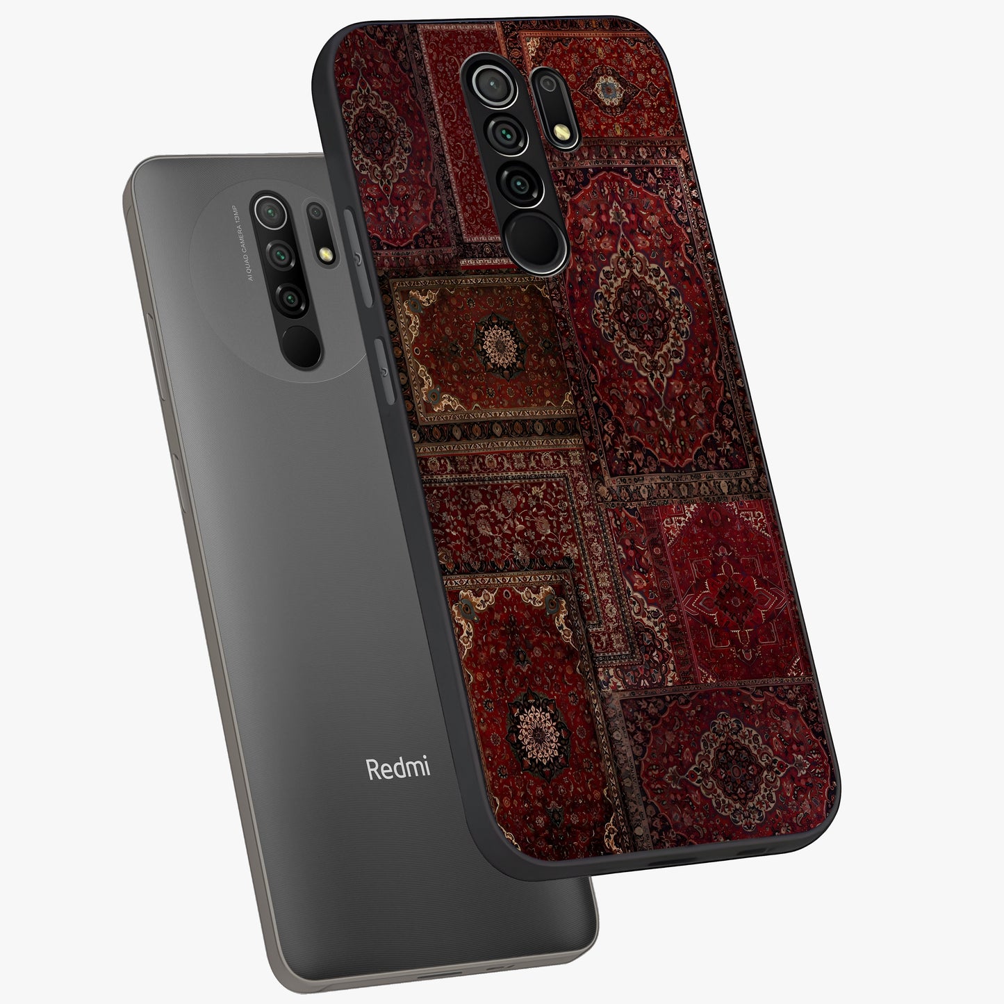 Persian Velvet Tale Glass Case displayed in angled mockup highlighting ornate textile inspired design with royal aesthetic.