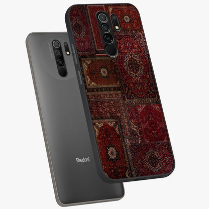 Persian Velvet Tale Glass Case displayed in angled mockup highlighting ornate textile inspired design with royal aesthetic.