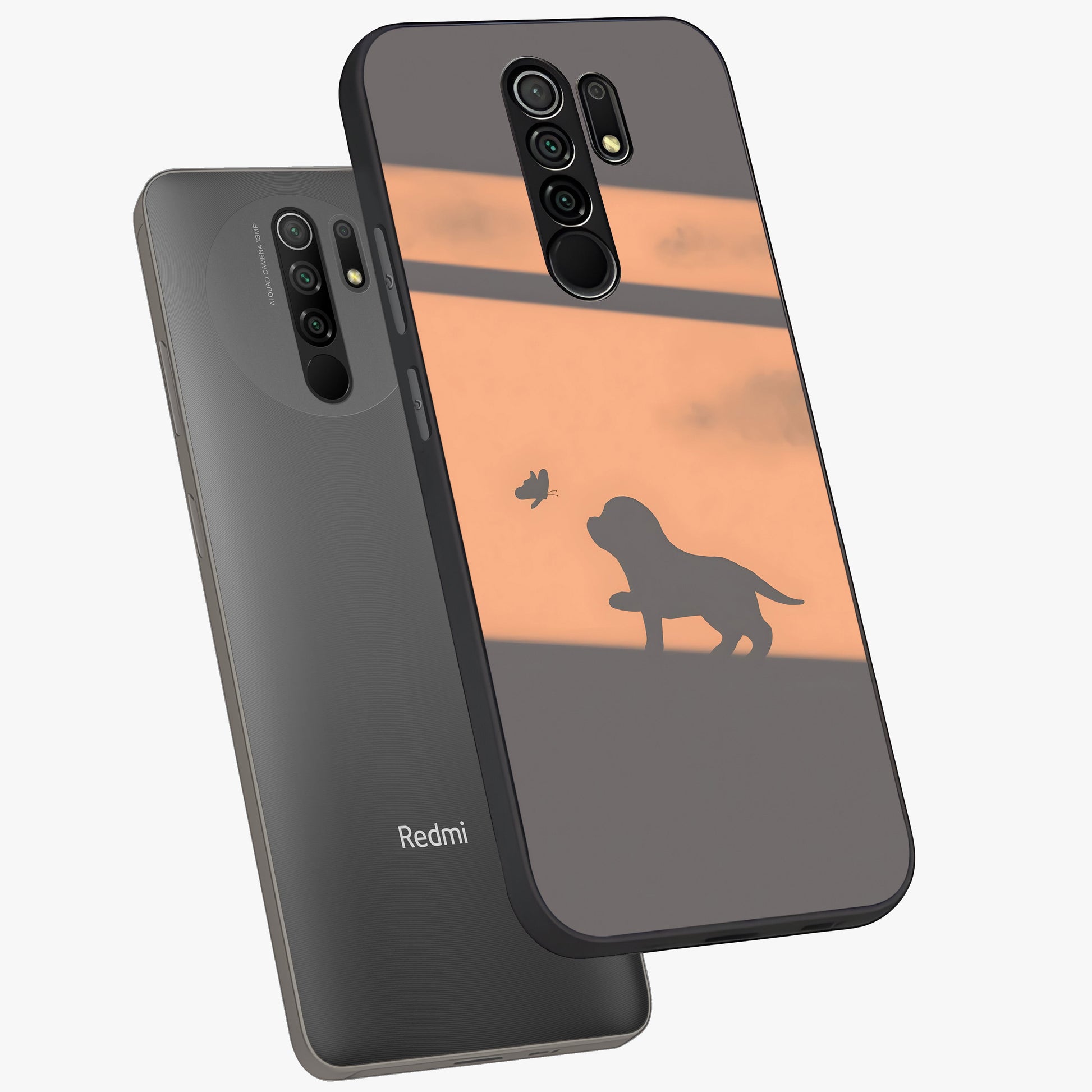 Puppy Shadow Art Glass Case displayed in angled mockup highlighting playful dog illustration with artistic shadow aesthetic.