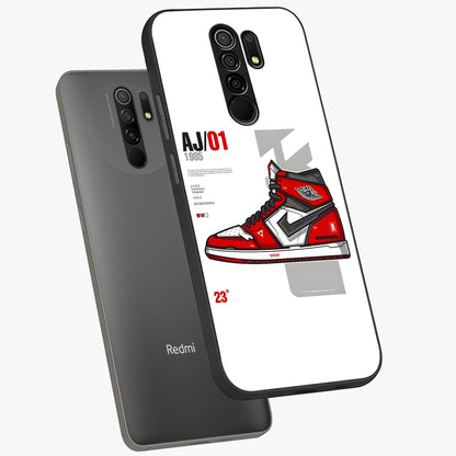Retro Sneaker Blueprint Glass Case displayed in angled mockup highlighting detailed shoe design with sporty retro aesthetic.