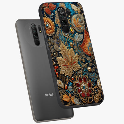 Royal Jewel Garden Glass Case displayed in angled mockup highlighting vibrant jewel inspired floral design with elegant aesthetic.