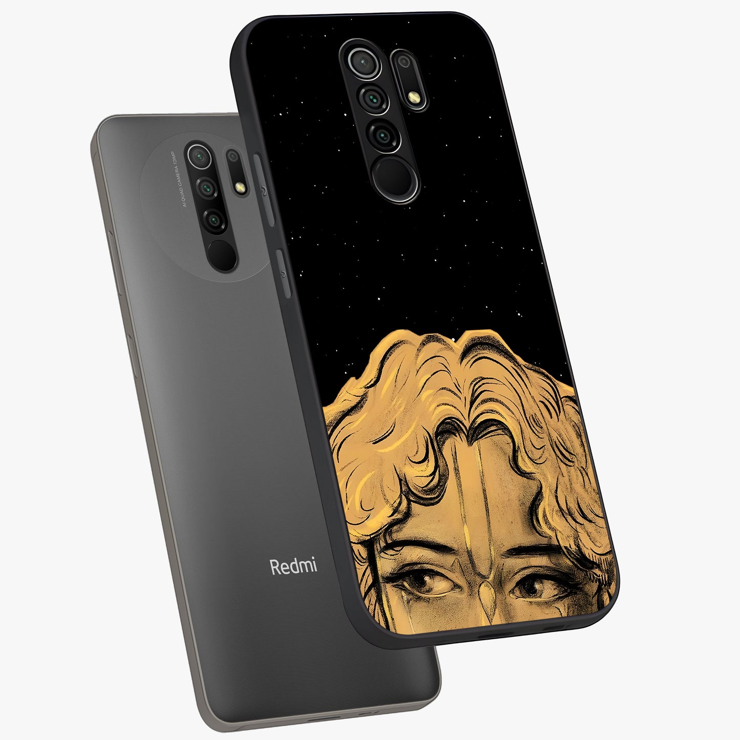 Shri Krishna Art Glass Case displayed in angled mockup highlighting spiritual Krishna illustration with divine aesthetic.
