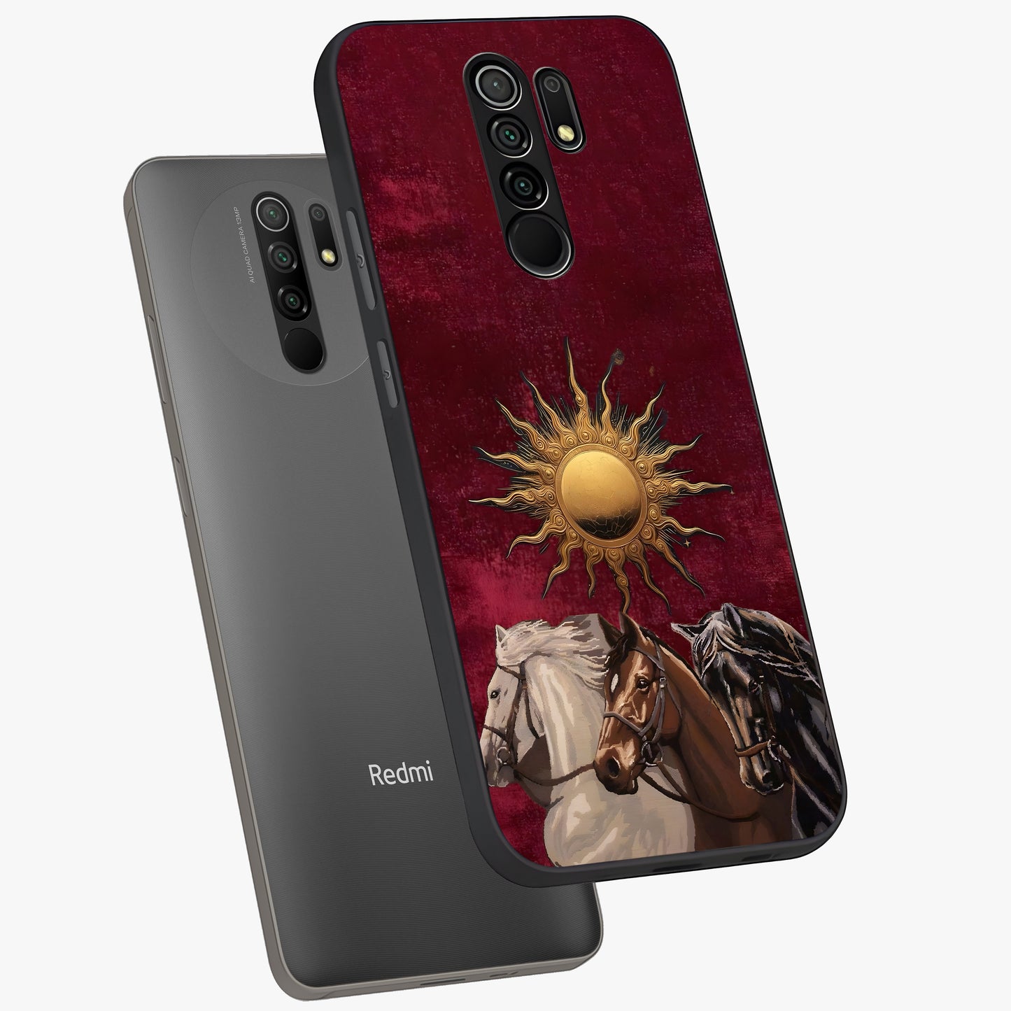 Solar Riders Glass Case displayed in angled mockup highlighting powerful rider illustration with radiant solar aesthetic.