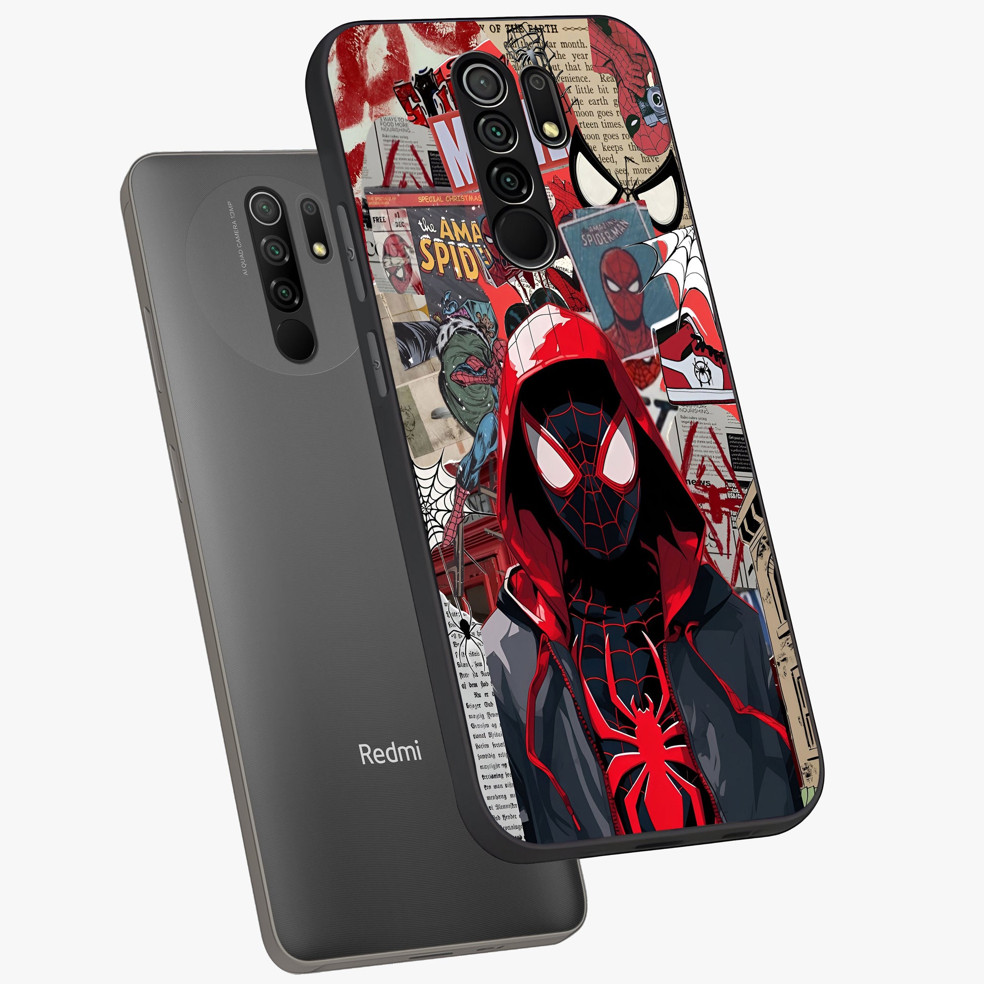Spider Collage Street Glass Case displayed in angled mockup highlighting dynamic street style collage design with comic aesthetic.