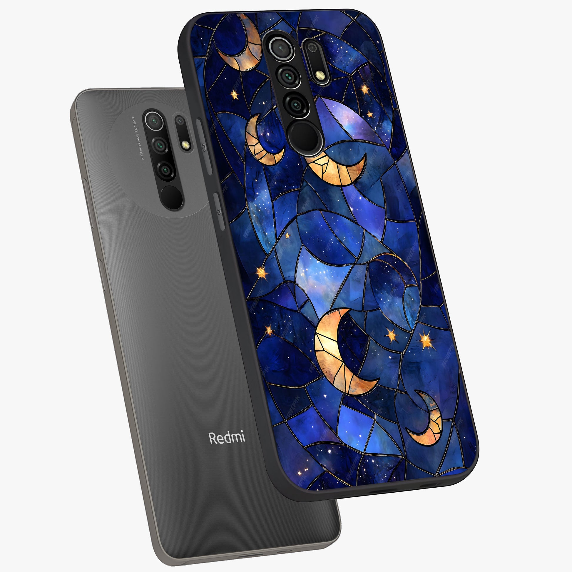 Starlit Sky Tapestry Glass Case displayed in angled mockup highlighting celestial night pattern with artistic aesthetic style.