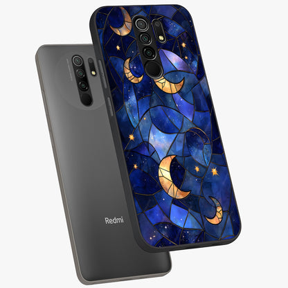 Starlit Sky Tapestry Glass Case displayed in angled mockup highlighting celestial night pattern with artistic aesthetic style.