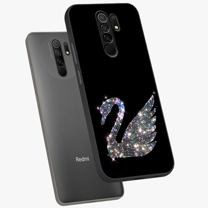 Starlit Swan Grace Glass Case displayed in angled mockup highlighting elegant swan illustration with dreamy celestial aesthetic.