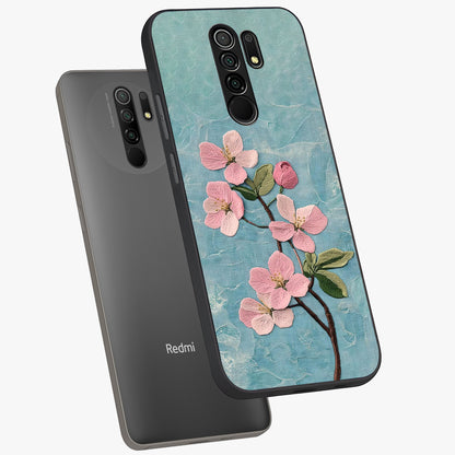 Threaded Blossom Breeze Glass Case displayed in angled mockup highlighting elegant floral design with soft aesthetic style.
