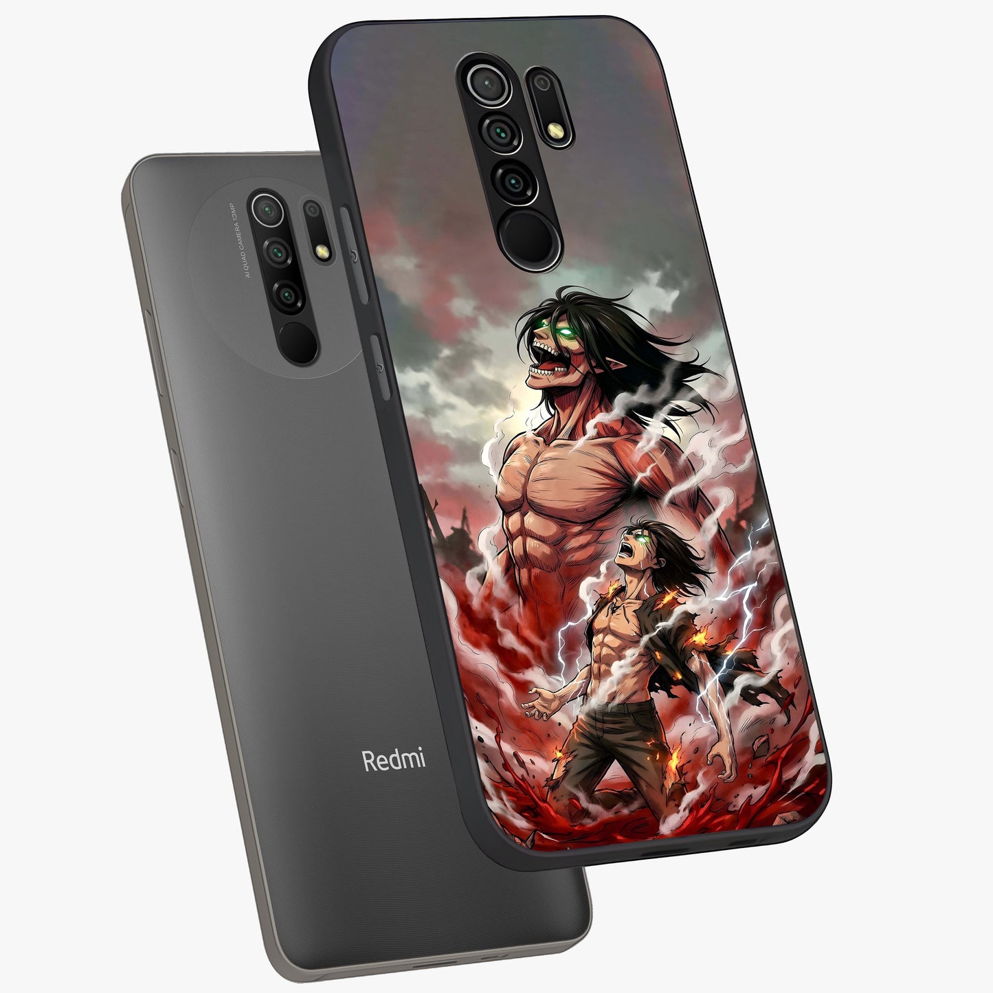 Titan Awakening Fury Glass Case displayed in angled mockup highlighting dramatic giant warrior design with bold anime aesthetic.