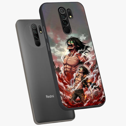 Titan Awakening Fury Glass Case displayed in angled mockup highlighting dramatic giant warrior design with bold anime aesthetic.