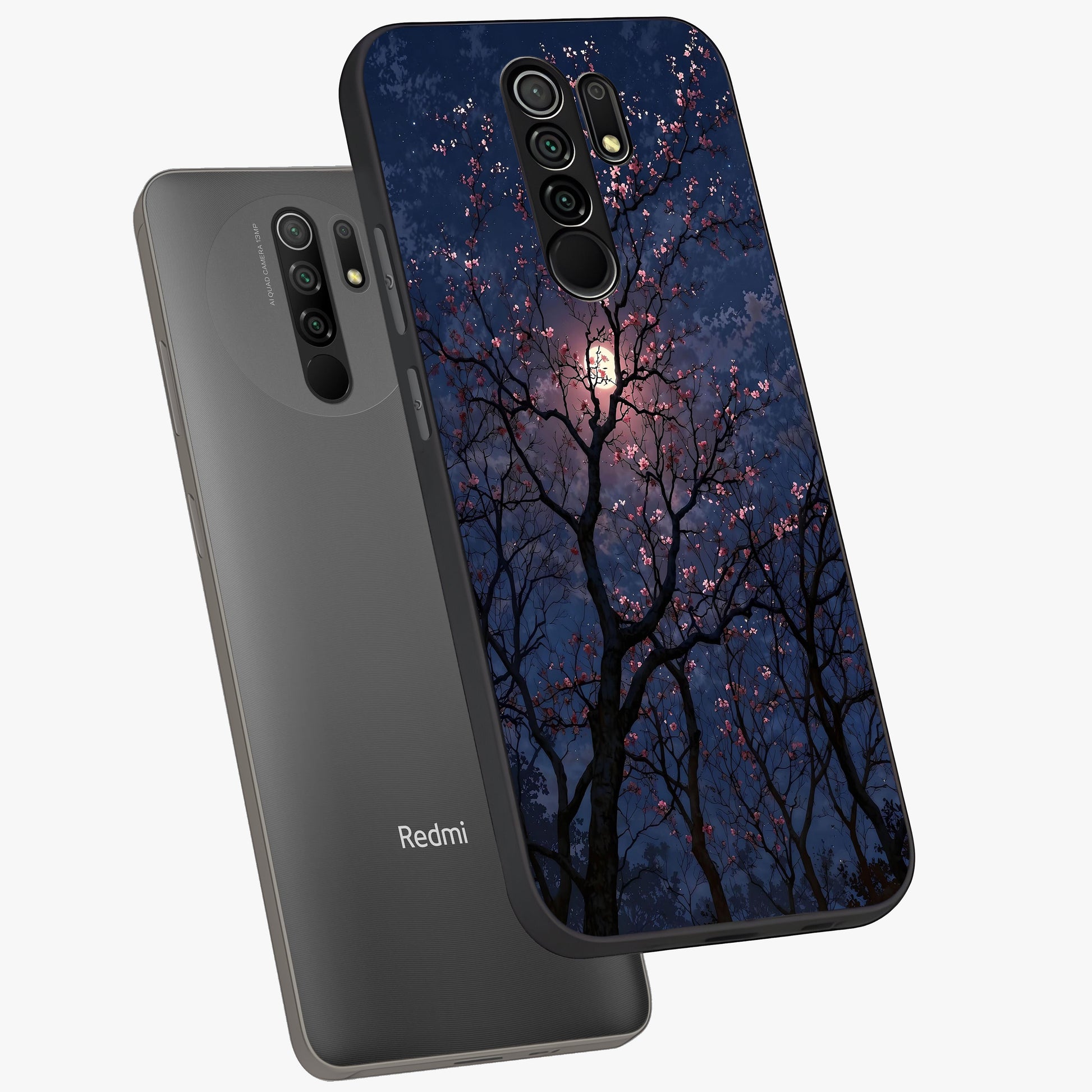 Twilight Sakura Serenade Glass Case displayed in angled mockup highlighting delicate sakura flower design with dreamy aesthetic.