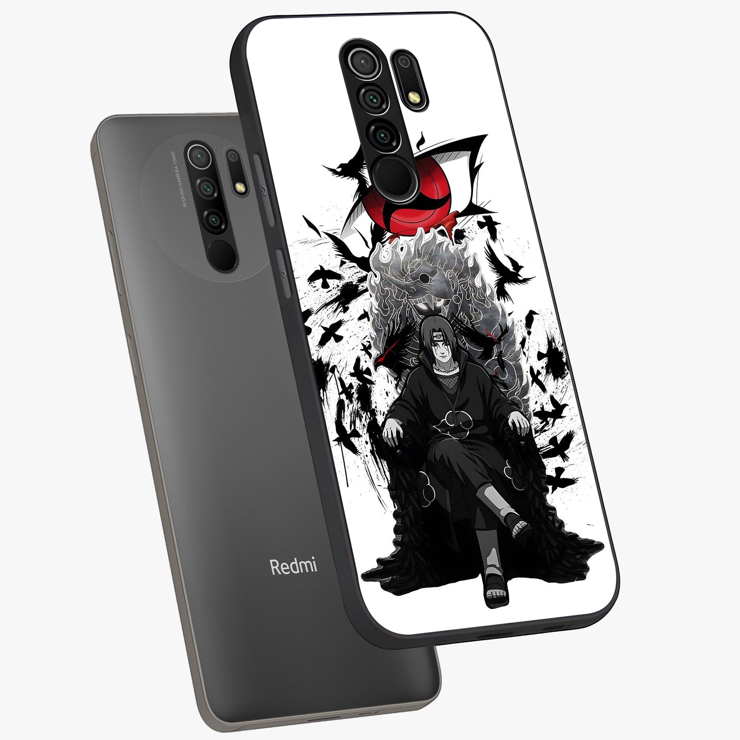 Uchiha Shadow Throne Glass Case displayed in angled mockup highlighting glowing aquatic design with celestial aesthetic.