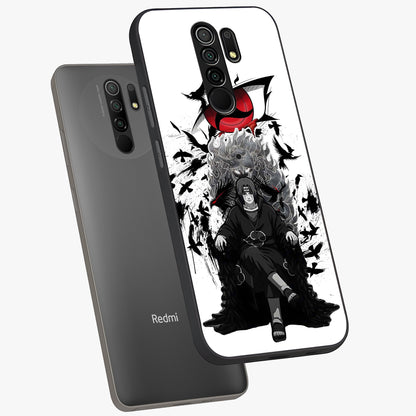 Uchiha Shadow Throne Glass Case displayed in angled mockup highlighting glowing aquatic design with celestial aesthetic.