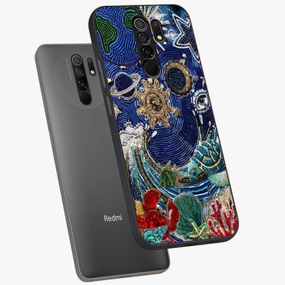 Universe Underwater Spark Glass Case displayed in angled mockup highlighting glowing aquatic design with celestial aesthetic.