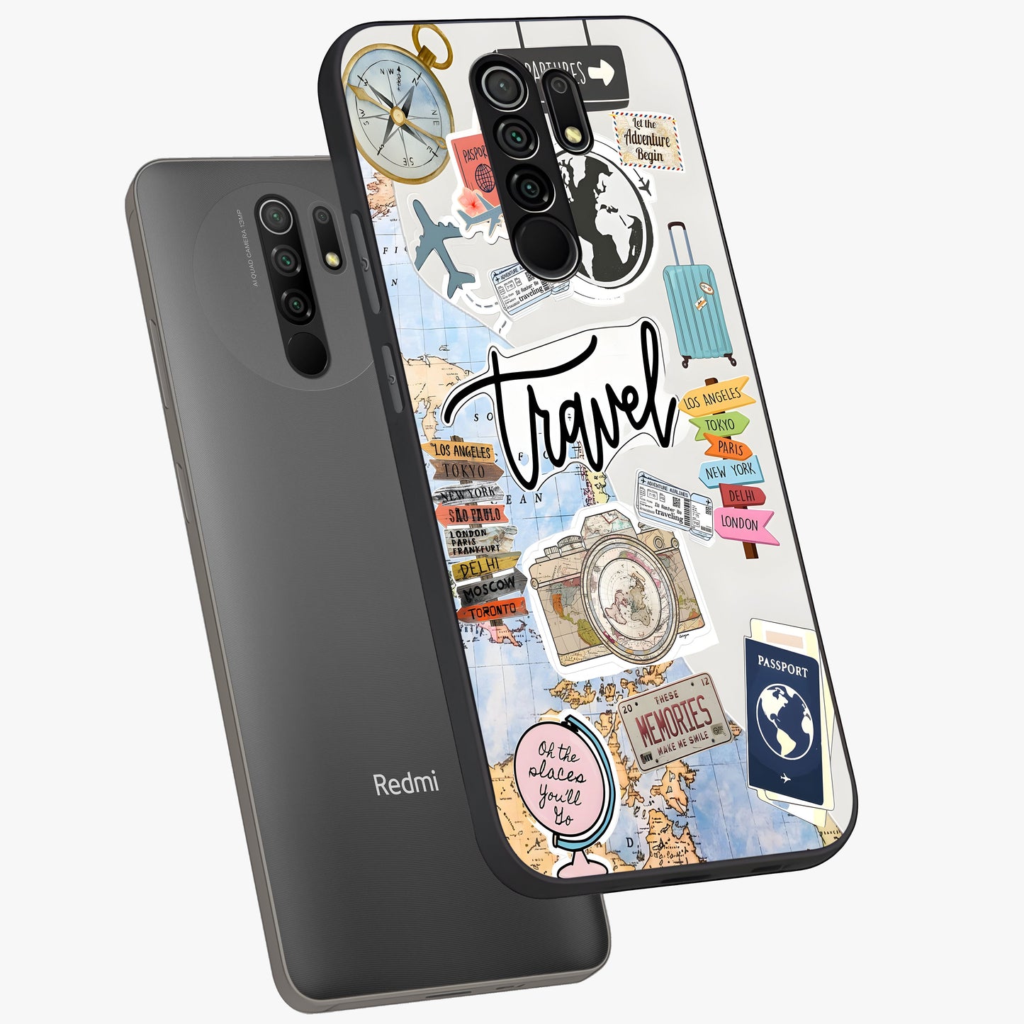 Wanderlust Journal Glass Case displayed in angled mockup highlighting adventure themed design with aesthetic travel vibe.