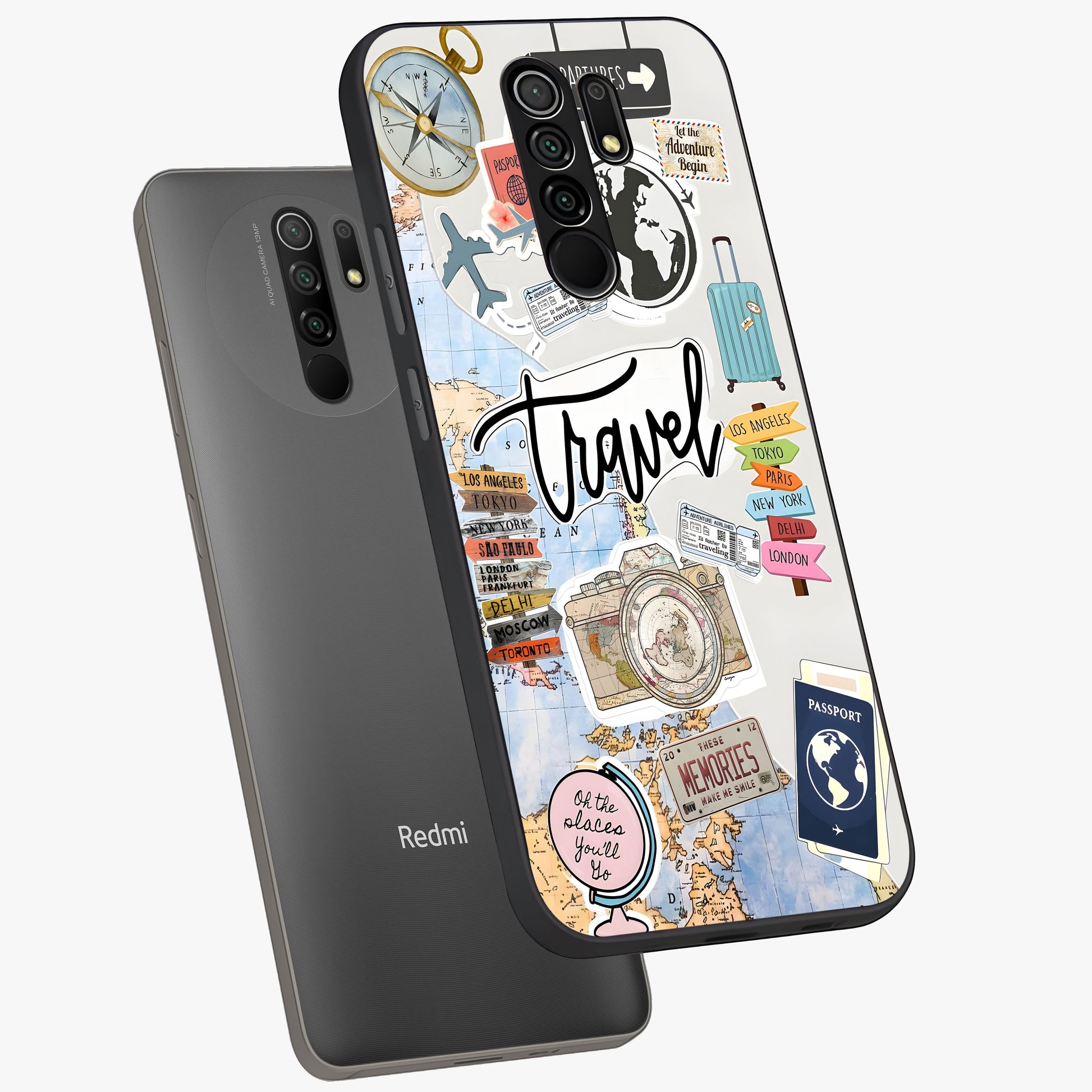 Wanderlust Journal Glass Case displayed in angled mockup highlighting adventure themed design with aesthetic travel vibe.