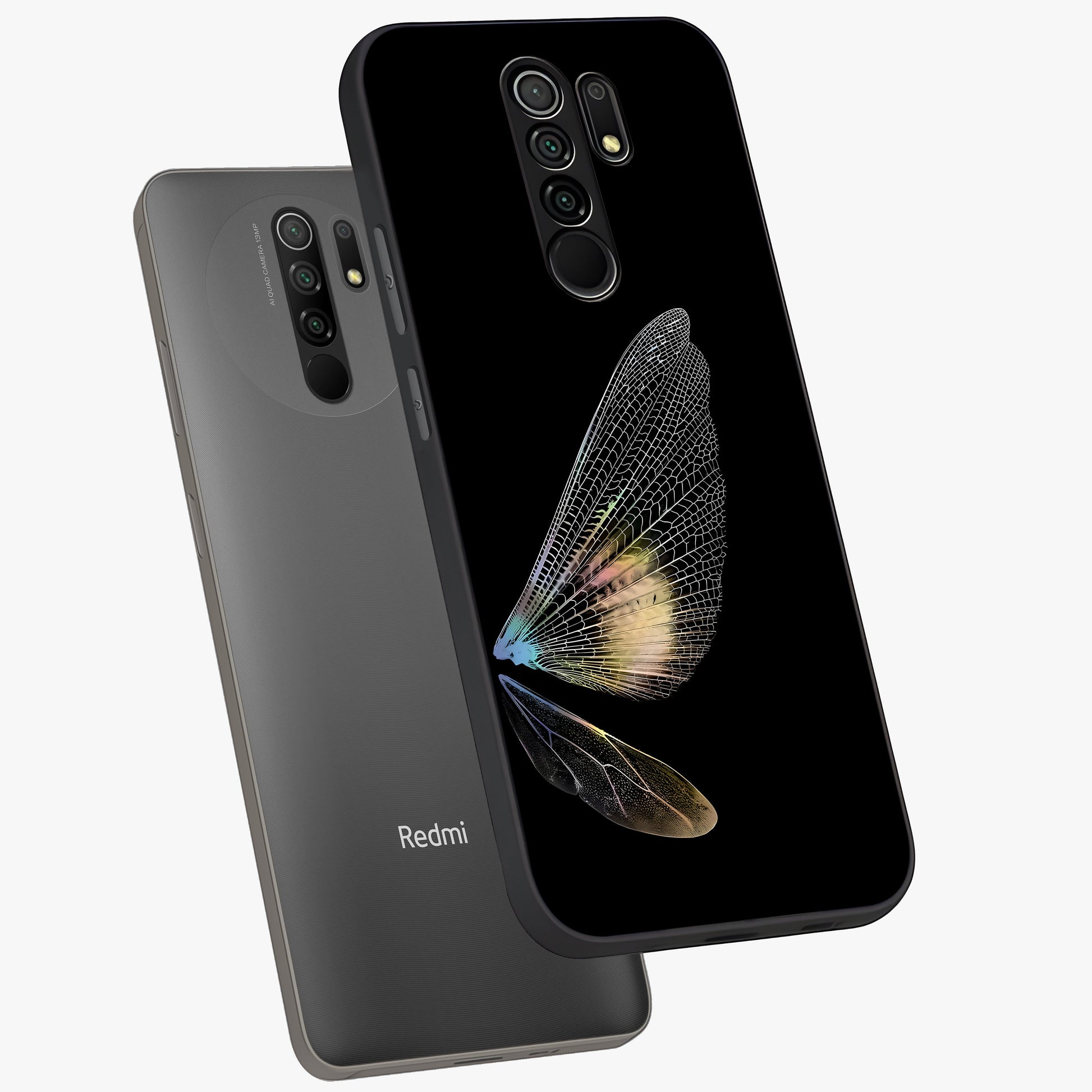 Whispers Of Wings Glass Case displayed in angled mockup highlighting soft feather design with celestial aesthetic style.