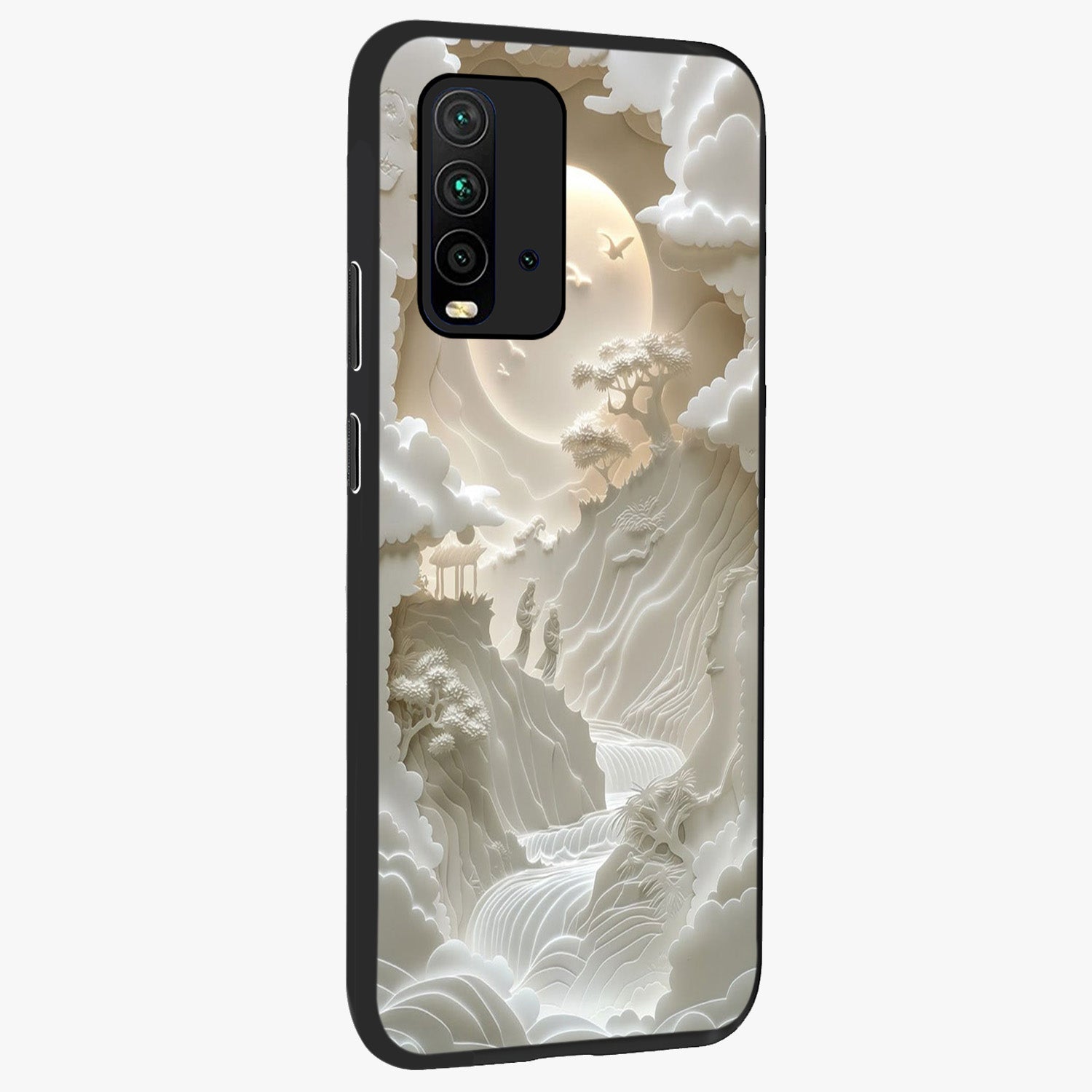 Celestial Origami Glass Case upright view showcasing creative origami artwork with modern celestial style.