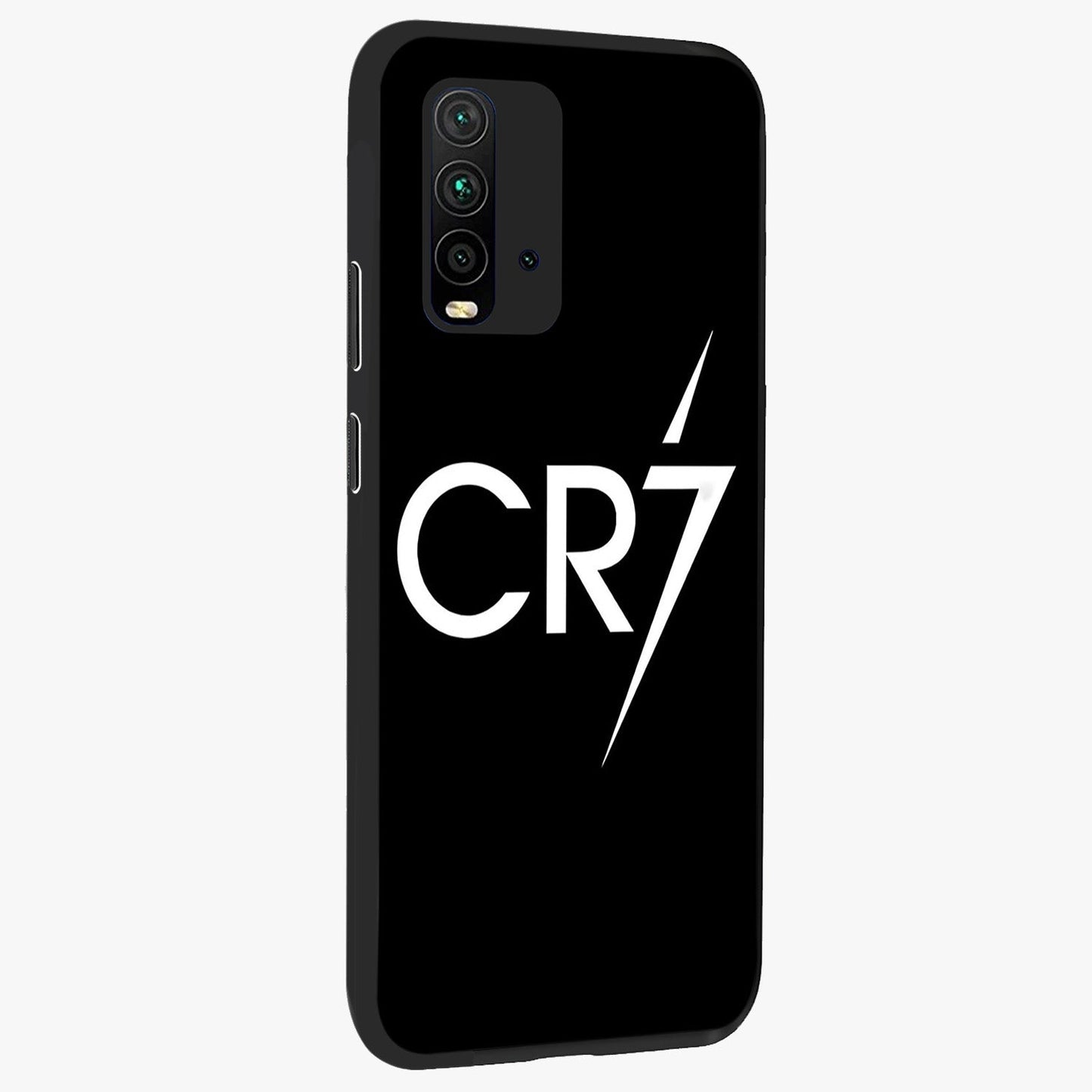 Cr7 Elite Strike Glass Case upright view showcasing energetic football inspired design with modern sports aesthetic.