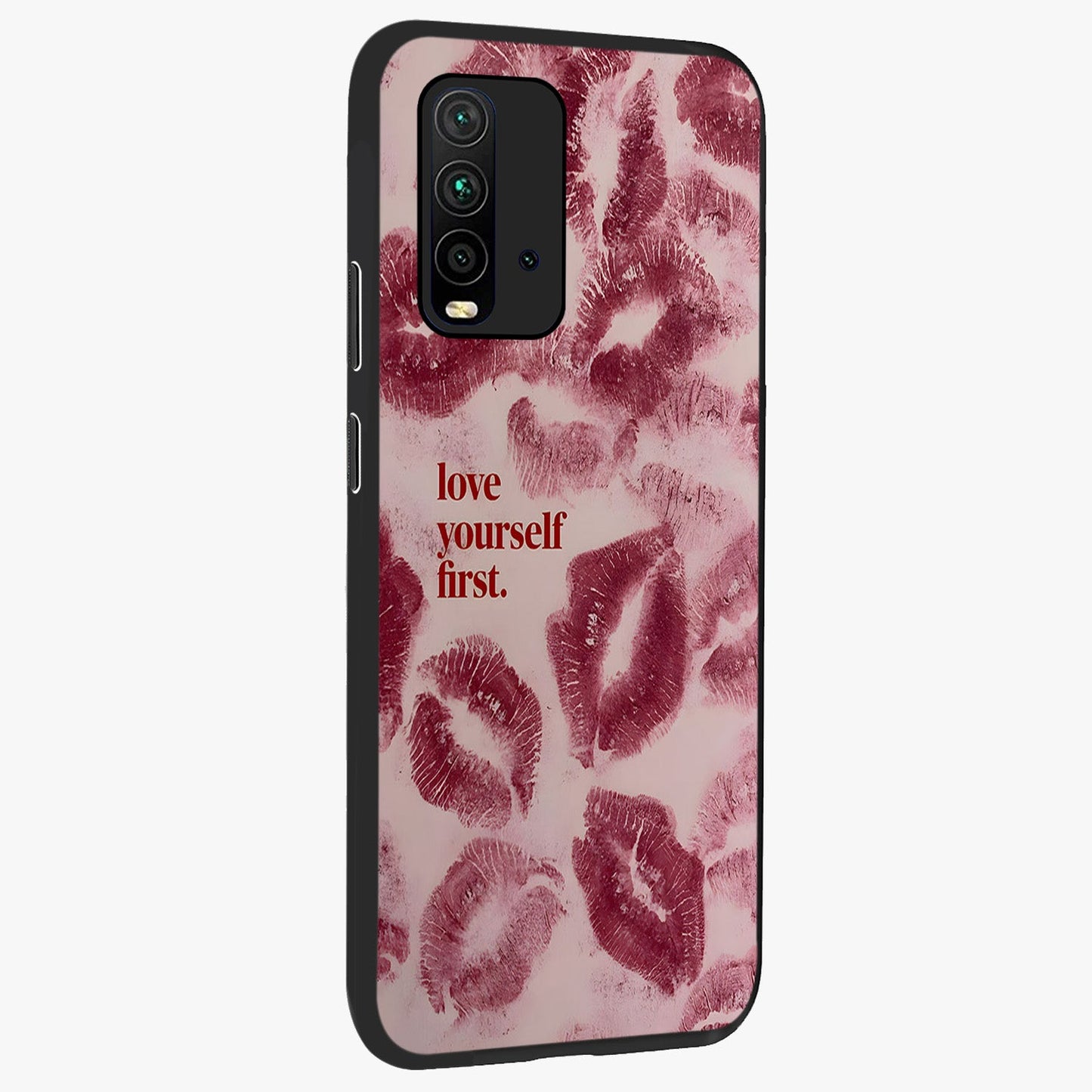 Crimson Kiss Love Glass Case upright view showcasing expressive romantic artwork with deep crimson theme.