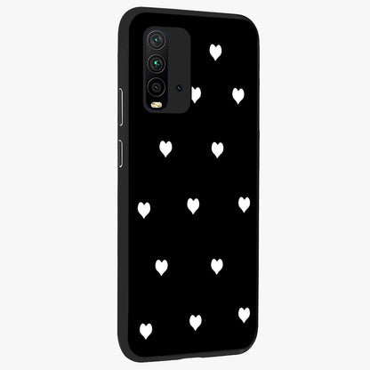 Cute And Simple White Hearts Glass Case upright view showcasing simple white hearts artwork with soft minimal theme.