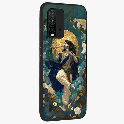 Divine Krishna Art Glass Case upright view showcasing divine Krishna artwork with sacred artistic theme.
