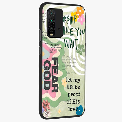 Faith Over Fear Glass Case upright view showcasing bold typography artwork with uplifting motivational theme.
