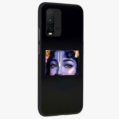 Krishna Divine Embrace Glass Case upright view showcasing sacred Krishna artwork with peaceful devotional theme.
