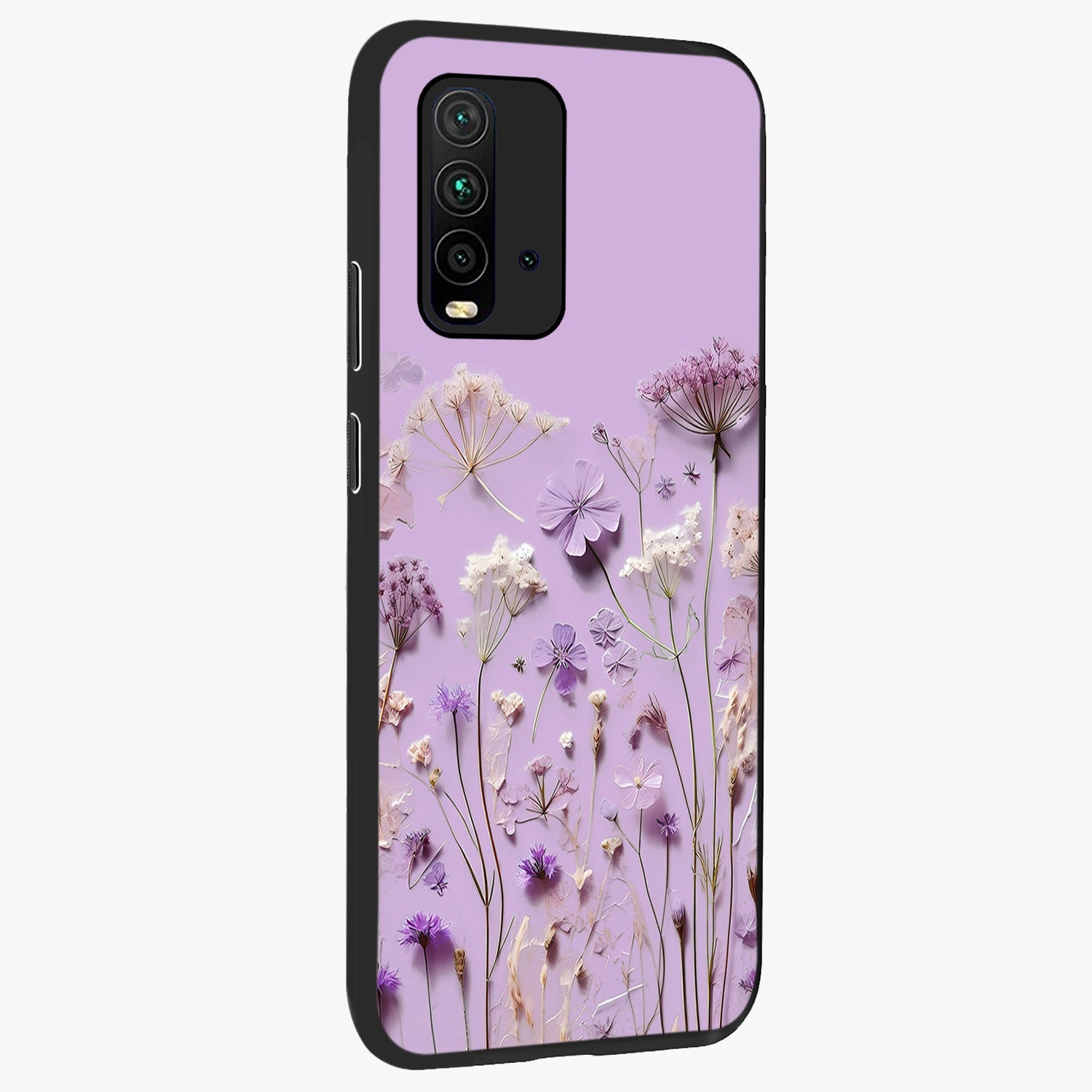 Lavender Blossom Dream Glass Case upright view showcasing delicate lavender blossom artwork with peaceful floral theme.
