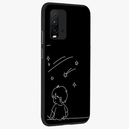 Line Art Boy With Shooting Stars Glass Case upright view showcasing artistic shooting star illustration with minimal style.