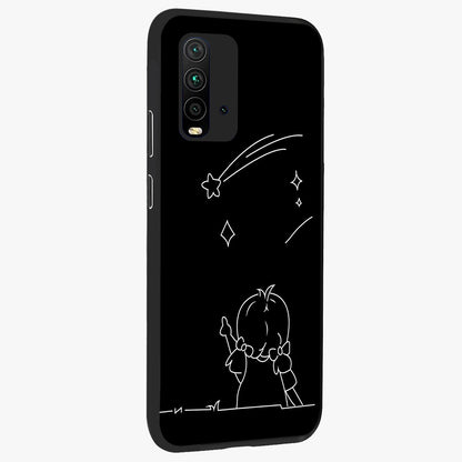 Line Art Girl With Shooting Stars Glass Case upright view showcasing delicate shooting stars artwork with minimal artistic theme.