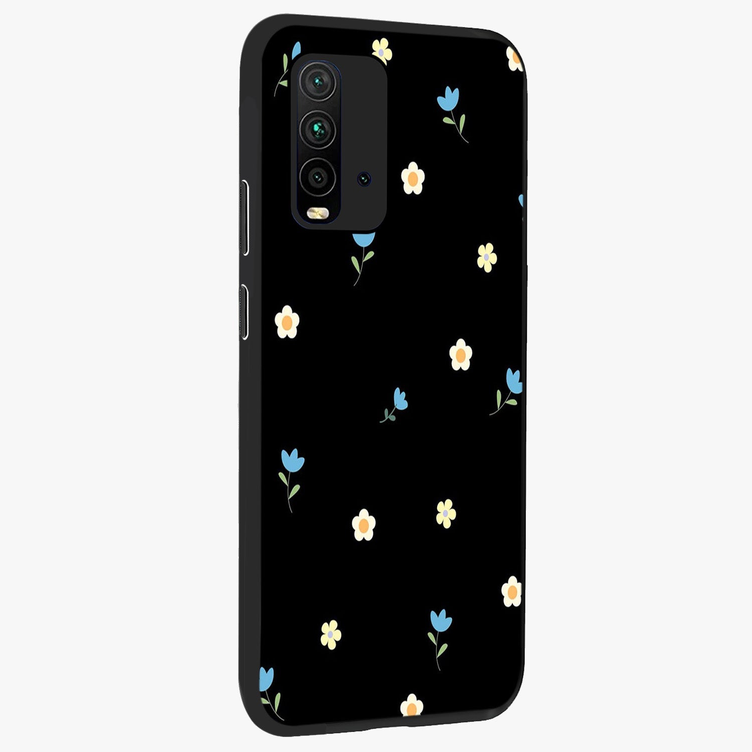 Minimal Petal Whispers Glass Case upright view showcasing elegant floral artwork with modern minimalist style.