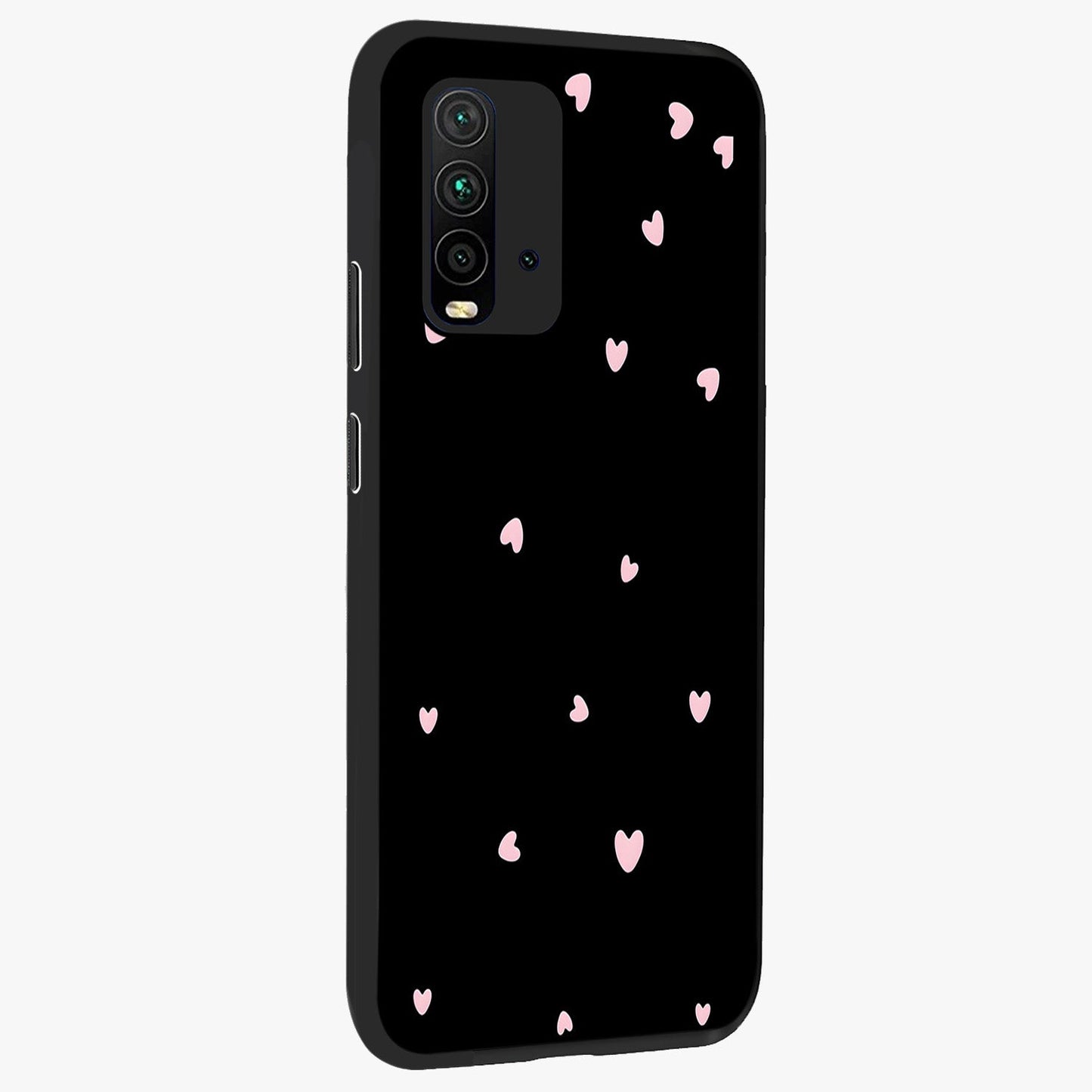 Pink Love Drops Glass Case upright view showcasing charming heart drop artwork with romantic playful theme.