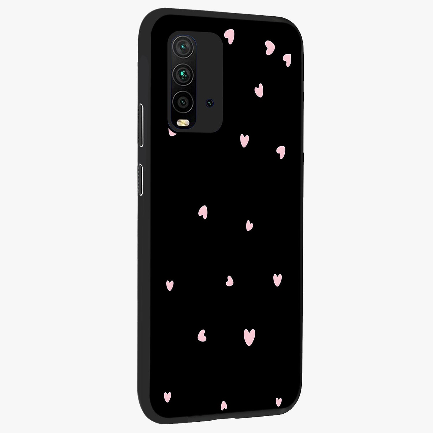 Pink Love Drops Glass Case upright view showcasing charming heart drop artwork with romantic playful theme.