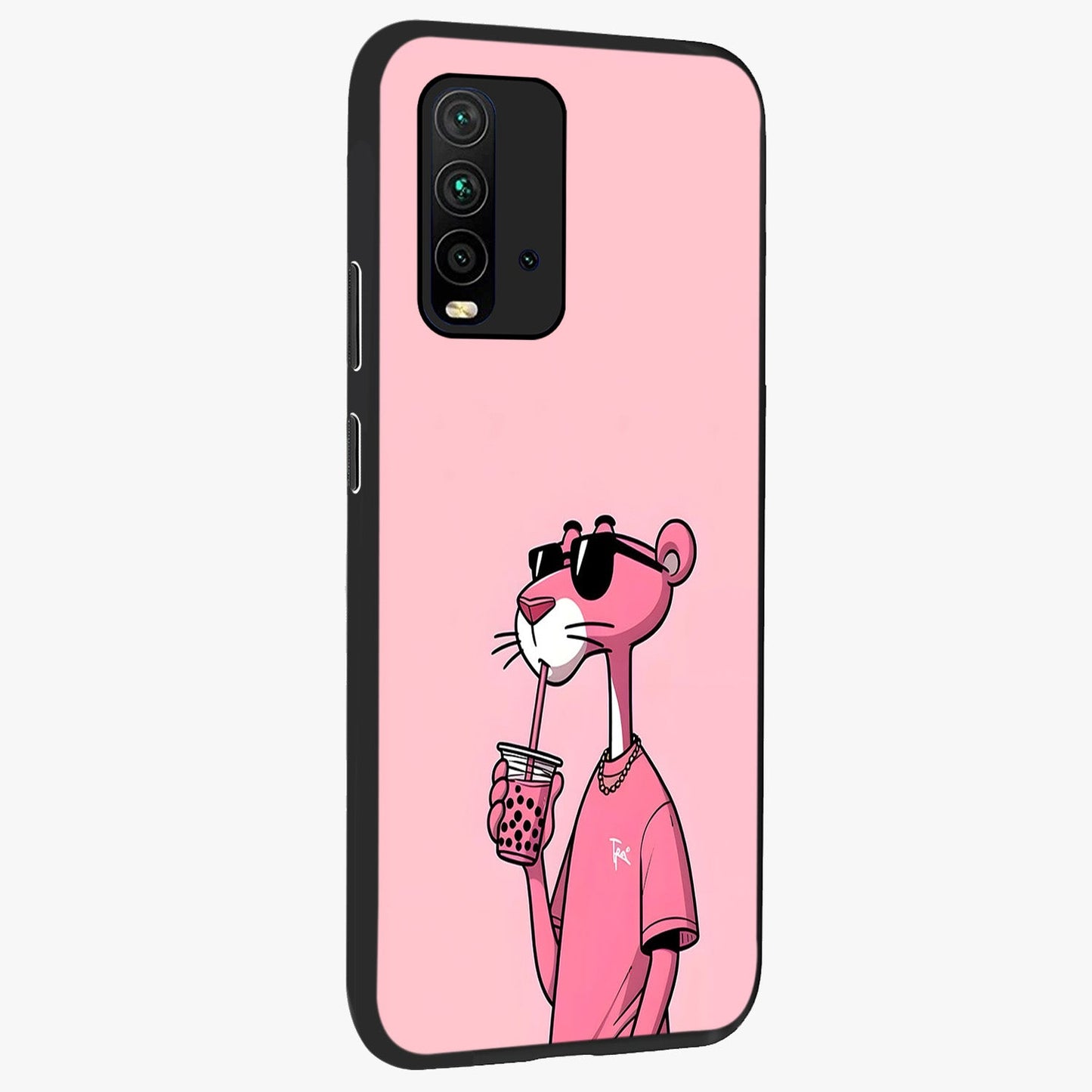 Pink Panther Glass Case upright view showcasing fun animated artwork with stylish retro cartoon theme.