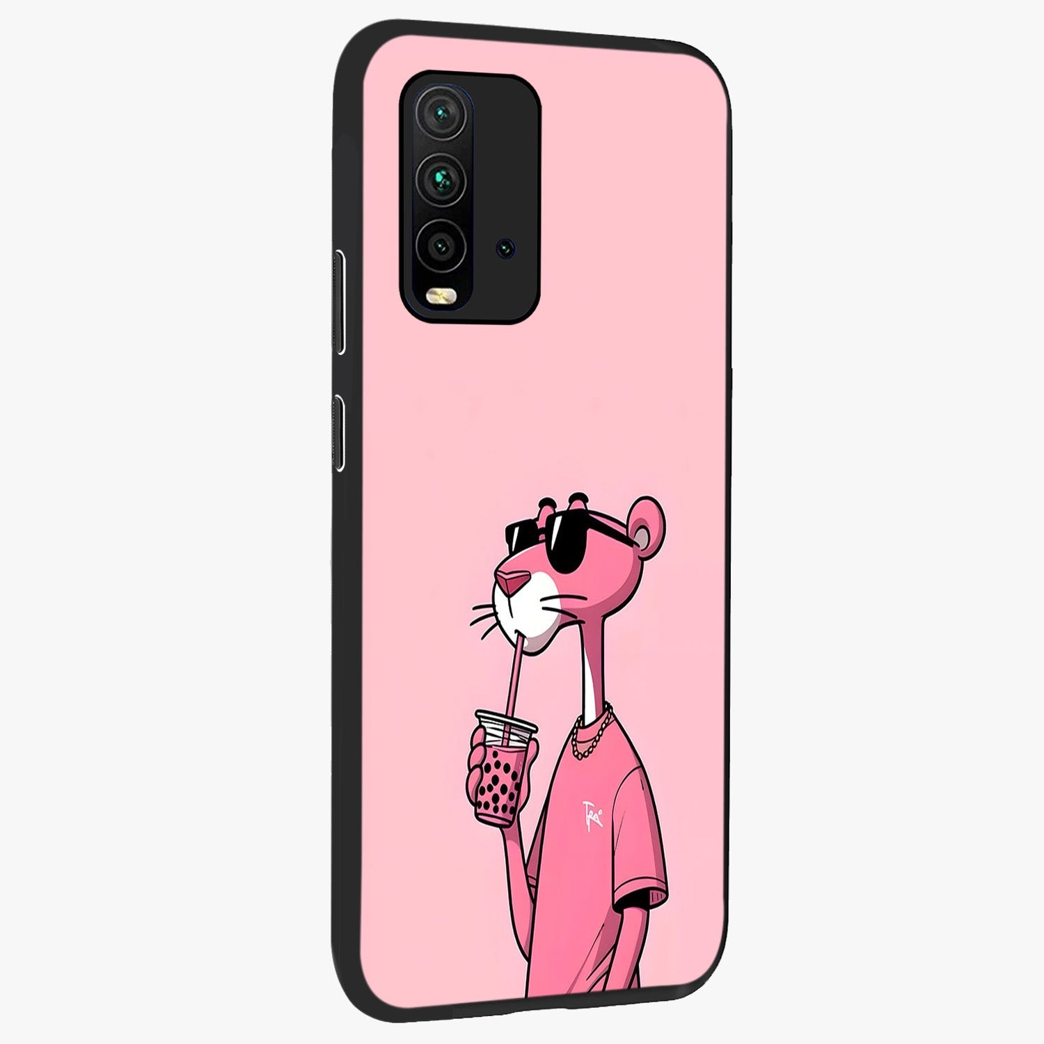 Pink Panther Glass Case upright view showcasing fun animated artwork with stylish retro cartoon theme.