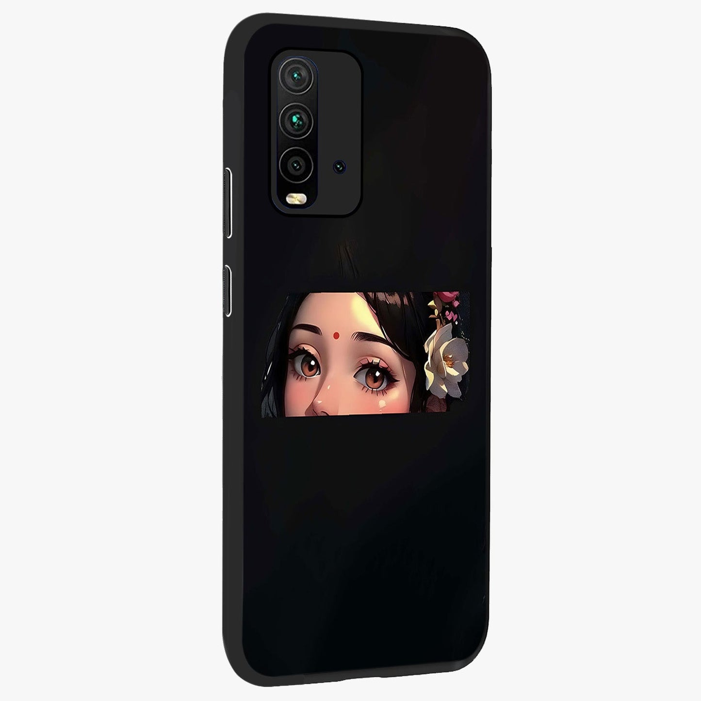 Radha Divine Embrace Glass Case upright view showcasing sacred Radha themed artwork with peaceful devotional style.